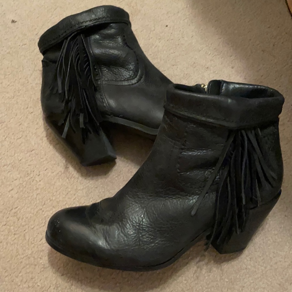 Sam Edelman Black Leather Fringe Booties